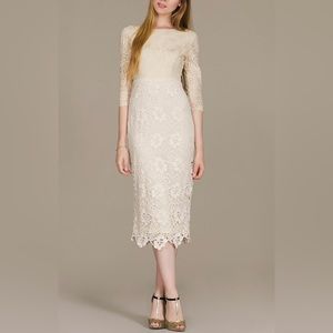 Champagne & Strawberry Vintage Ivory Lace Midi dress